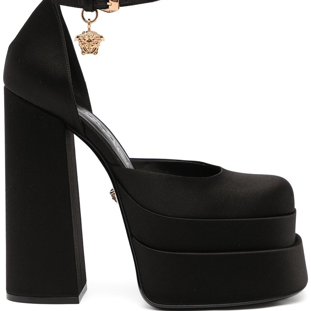 RARE NEVER WORN Versace Medusa Black Satin Platform Heels – 9.5
